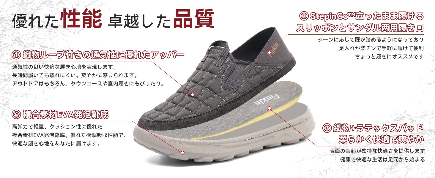 1464-600A+横屏图7 Flukin スリッポン&サンダル両用 健歩シューズ 立ったまま履ける 通気性抜群 軽量 衝撃吸収EVA底 疲れ緩和 アウトドア/室内用 男女兼用 - Image 11