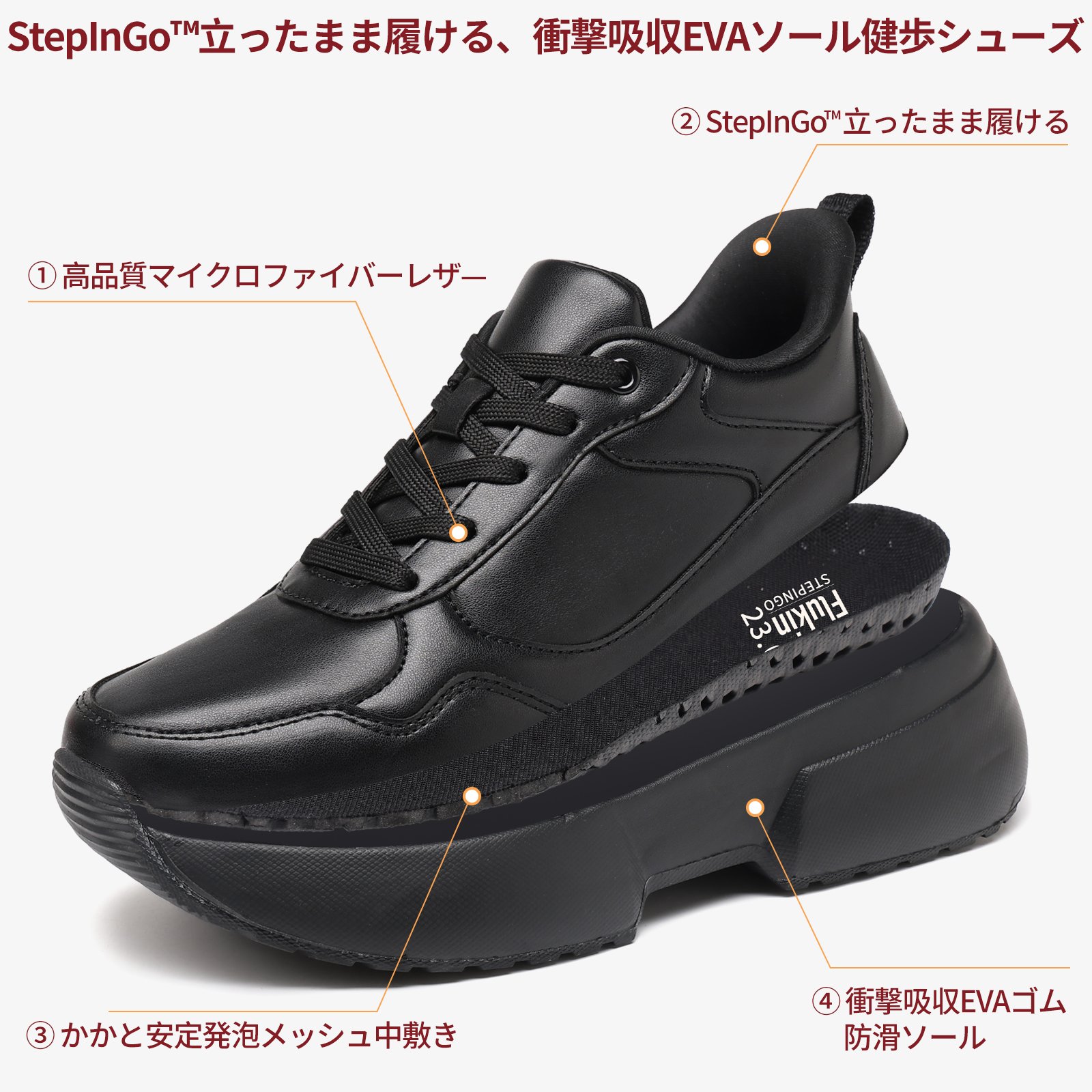 0-2 Flukin スニーカー レディース スリッポン スリッポン 厚底 レディース サッと脱ぎ履き 立ったまま履ける 滑り防止 歩きやすい 90日保証付き スニーカー レディース 厚底 オシャレ 通勤 通学 旅行 散歩 プレゼント - Image 12