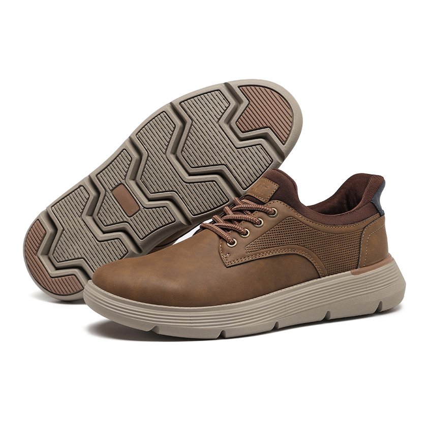 16 Flukin スリッポン スニーカー ハンズフリー靴 メンズ 男 ブラウン ウォーキングシューズ 厚底 スリップインズ 防水 通気 軽量 幅広 革靴 通勤 通学 立ち仕事 親孝行ギフト プレゼント 履きやすい 歩きやすい 疲れにくい - Image 2