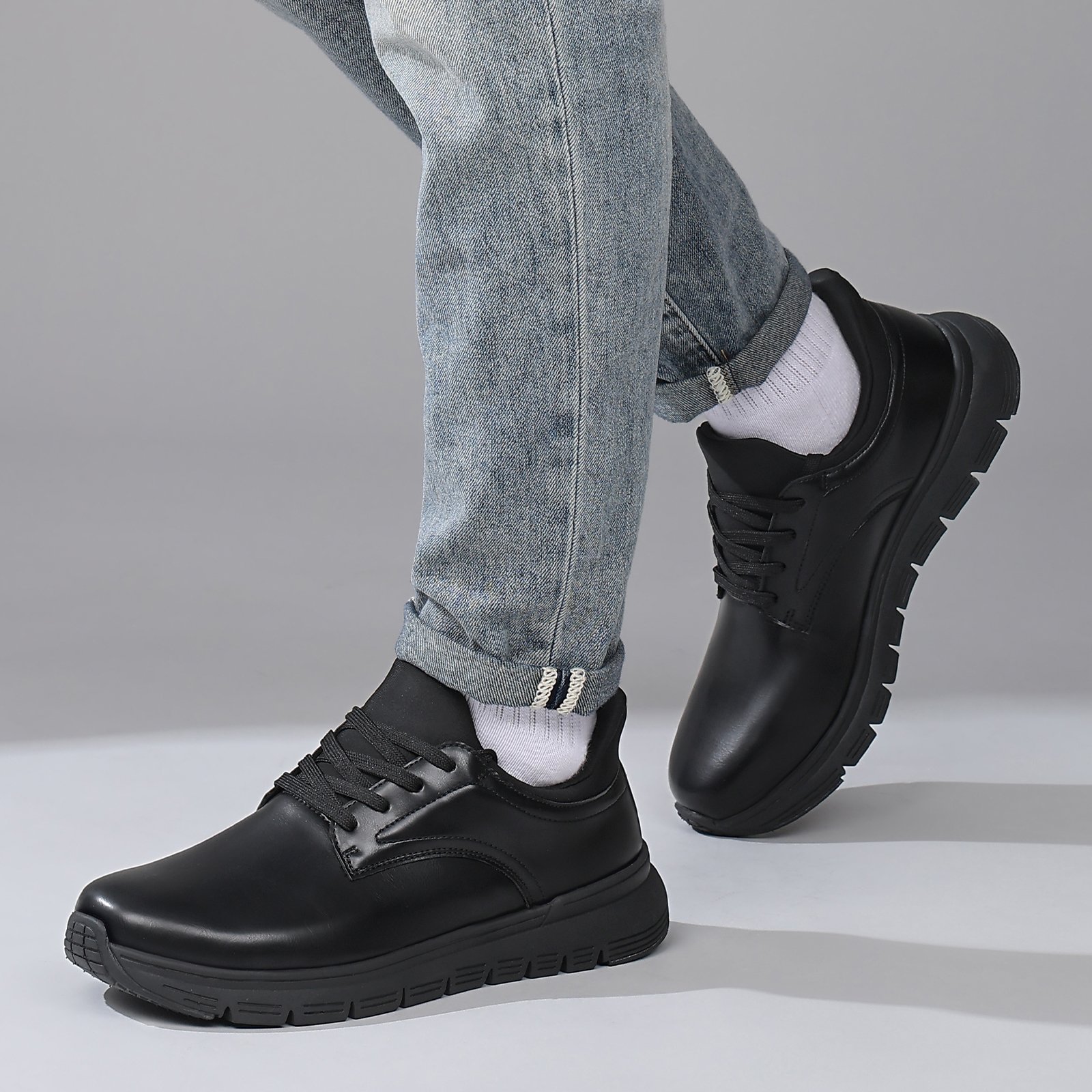 24 Flukin スニーカーメンズ 革靴 レザー スリッポン メンズ スニーカー ハンズフリー 立ったまま履ける 軽い 通気 幅広 防水 滑り防止 サッと脱ぎ履き 歩きやすい 疲れにくい 革靴 通勤 通学 立ち仕事 ギフト プレゼント - Image 10