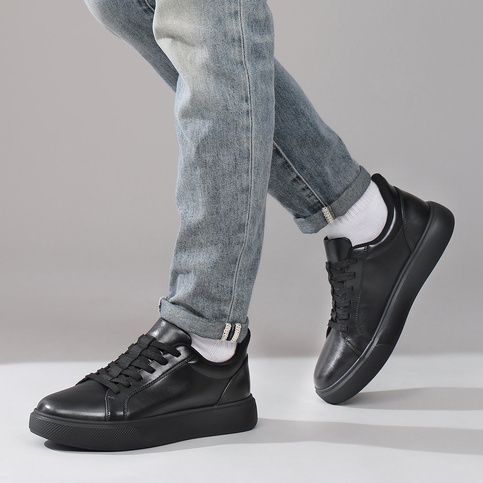 24 Flukin ビジネススニーカー メンズ レザースニーカー メンズ スリッポン ハンズフリー 革靴風 立ったまま履けるスニーカー 軽い 歩きやすい 滑りにくい 90日保証付き スニーカー 黒 白 通勤 大人カジュアル - Image 7