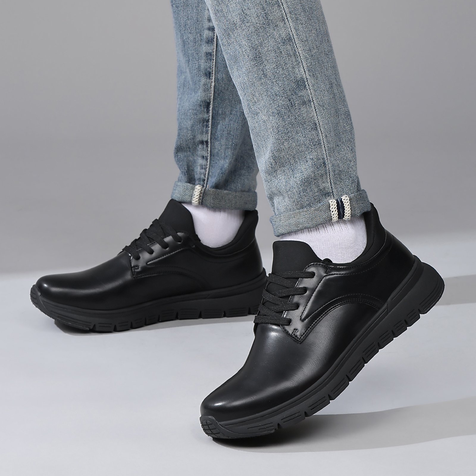 25 Flukin スニーカーメンズ 革靴 レザー スリッポン メンズ スニーカー ハンズフリー 立ったまま履ける 軽い 通気 幅広 防水 滑り防止 サッと脱ぎ履き 歩きやすい 疲れにくい 革靴 通勤 通学 立ち仕事 ギフト プレゼント - Image 11