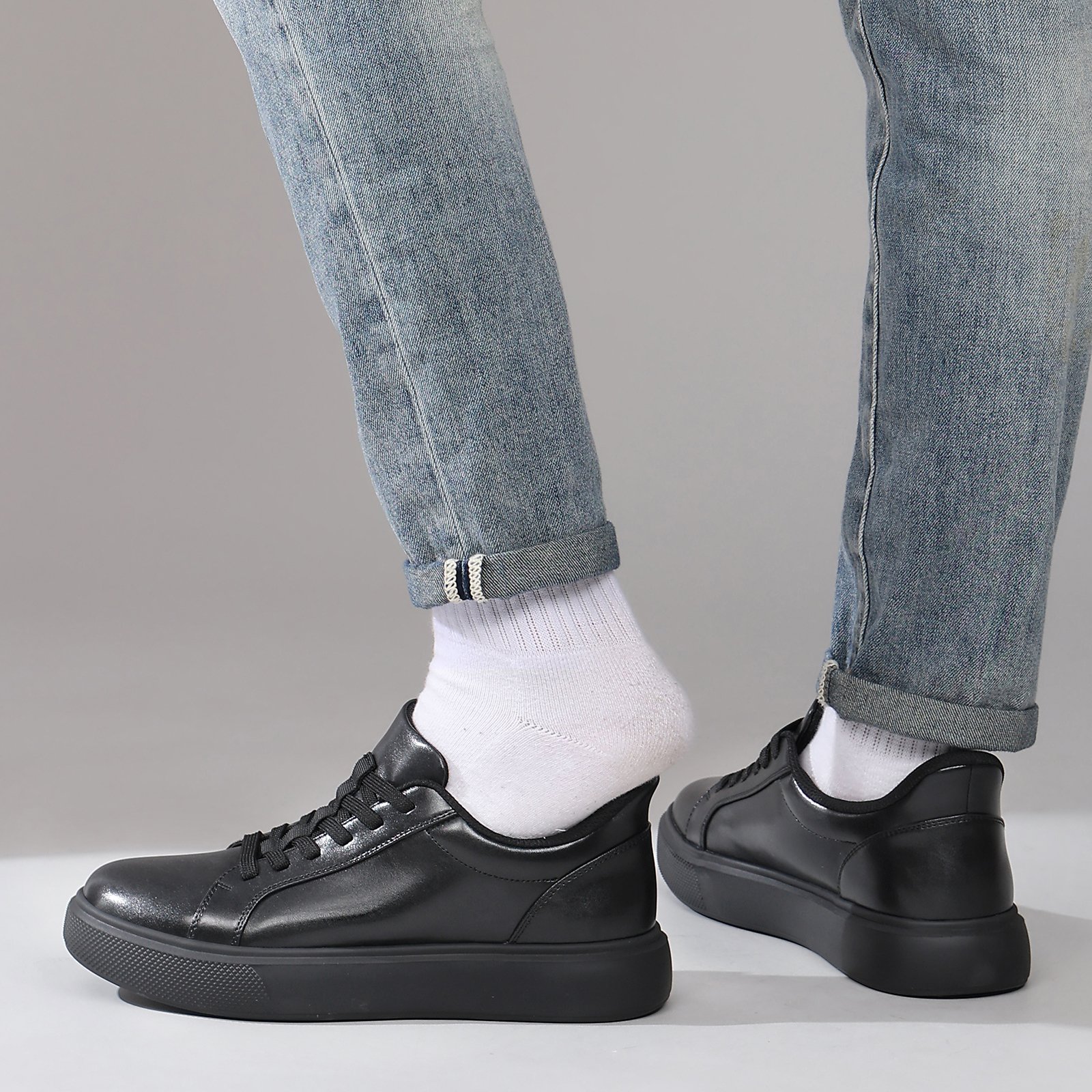 26 Flukin ビジネススニーカー メンズ レザースニーカー メンズ スリッポン ハンズフリー 革靴風 立ったまま履けるスニーカー 軽い 歩きやすい 滑りにくい 90日保証付き スニーカー 黒 白 通勤 大人カジュアル - Image 8