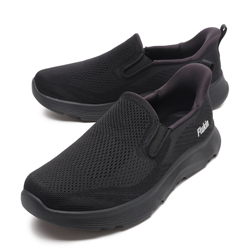 46 Flukin スリッポン 健歩シューズ スニーカー ハンズフリー靴 ローファー メンズ 男 ベージュ 上履き 軽量 幅広 通気 衝撃吸収 ウォーキング 疲れにくい 立ったまま履ける 滑り止め 紐なし 仕事 ギフト 履きやすい 春 夏 秋 - Image 3