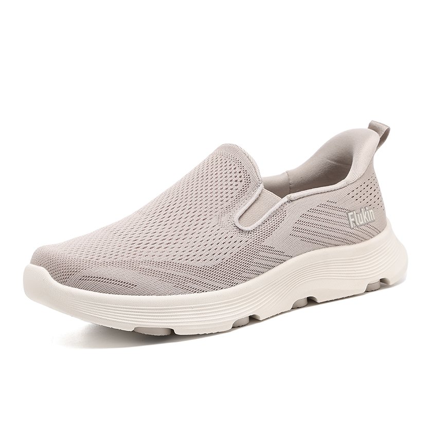 56 Flukin スリッポン 健歩シューズ 白スニーカー ローファー レディース 男 ハンズフリー靴 上履き ベージュ 軽量 幅広 通気 衝撃吸収 ウォーキング 疲れにくい 立ったまま履ける クッション性 滑り止め 仕事 履きやすい 通気性 春 夏 秋