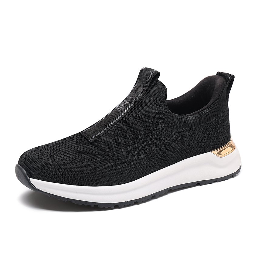 h(1) Flukin スリッポン 健歩シューズ スニーカーハンズフリー靴 レディース ブラック 軽量 通気 幅広 上履き 立ったまま履ける 滑り止め ニット 紐なし ギフト 高齢者 脱ぎ履きしやすい 通勤 歩きやすい プレゼント 春 夏 秋 厚底