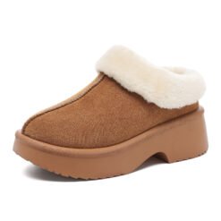 Home Flukin ムートンブーツ ショートブーツ 厚底 身長アップ レディース スエード スリッポン ミニ丈 裏ボア 裏起毛 防寒 保温 軽量 あったか スノーシューズ もこもこ 暖かい 歩きやすい 春 秋 冬用